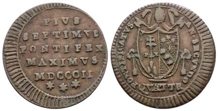 STATO PONTIFICIO. ROMA. Pio VII (1800-1823). Quattrino 1802. Cu; 2,4gr; Gig.70; BB+