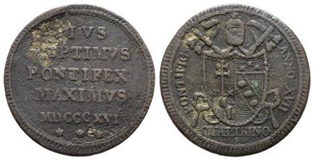 STATO PONTIFICIO. ROMA. Pio VII (1800-1823). Quattrino 1816. Cu; 2,37gr; Gig.74; NC; MB/BB