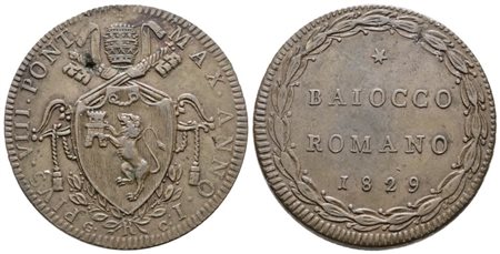 STATO PONTIFICIO. ROMA. Pio VIII (1829-1830). Baiocco 1829. Cu; 12,5gr; Raro; Gig.4; Q.SPL