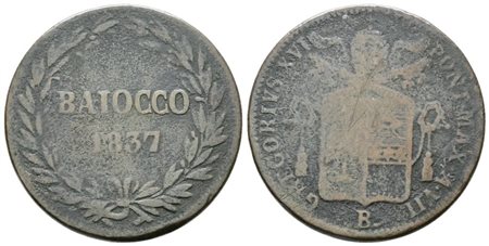 STATO PONTIFICIO. BOLOGNA. Gregorio XVI (1831-1846). Baiocco 1837.Pag. 264. CU. MB
