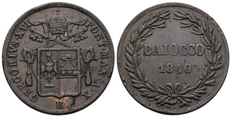 STATO PONTIFICIO. ROMA. Gregorio XVI (1831-1846). Baiocco 1840. Cu; 10,17gr; Gig.167; BB