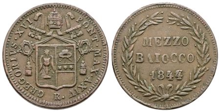 STATO PONTIFICIO. ROMA. Gregorio XVI (1831-1846). Mezzo baiocco 1844, 4 su 3. Cu; 5,08gr; Gig.210a; Raro; BB+