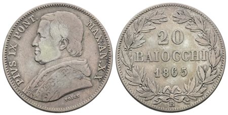 STATO PONTIFICIO. ROMA. Pio IX (1846-1870). 20 baiocchi 1865 anno XX. Ag; 5,71gr; Gig.108; BB
