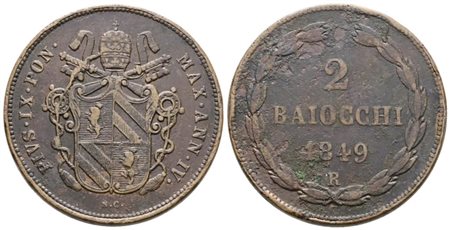 STATO PONTIFICIO. ROMA. Pio IX (1846-1870). 2 baiocchi 1849 anno IV. Cu; 20gr; Gig.193; QBB