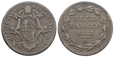 STATO PONTIFICIO. ROMA. Pio IX(1846-1870). Mezzo baiocco 1848 anno III. Cu; 5gr; Gig.239; Raro; BB
