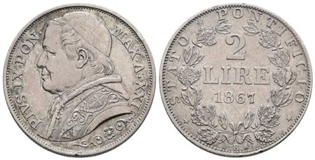 STATO PONTIFICIO. ROMA. Pio IX(1846-1870). 2 lire 1867 anno XXII. Ag; 10gr; Gig.287; Q.SPL
