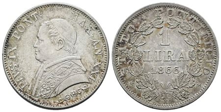 STATO PONTIFICIO. ROMA. Pio IX(1846-1870). Lira 1866 anno XXI, busto piccolo. Ag; 5gr; Gig.295; NC; SPL+