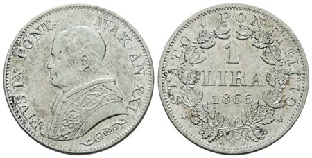 STATO PONTIFICIO. ROMA. Pio IX(1846-1870). Lira 1866 anno XXI, busto medio. Ag; 5gr; Gig.296; NC; Q.SPL