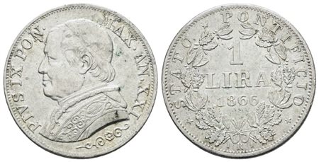 STATO PONTIFICIO. ROMA. Pio IX(1846-1870). Lira 1866 anno XXI. Ag; 5gr; Gig.297; SPL