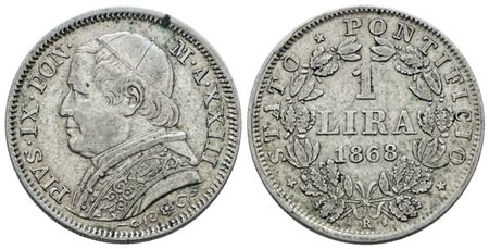 STATO PONTIFICIO. ROMA. Pio IX(1846-1870). Lira 1868 anno XXIII. Ag; 5gr; Gig.301; BB/SPL