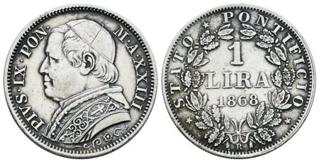 STATO PONTIFICIO. ROMA. Pio IX(1846-1870). Lira 1868 anno XXIII. Ag; 5gr; Gig.301; BB+