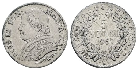 STATO PONTIFICIO. ROMA. Pio IX(1846-1870). 5 soldi 1867 anno XXI. Ag; 1,25gr; Gig.313; SPL