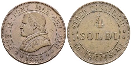 STATO PONTIFICIO. ROMA. Pio IX(1846-1870). 4 soldi 1868 anno XXII. Cu; 20gr; Gig.319; BB+