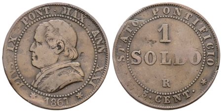 STATO PONTIFICIO. ROMA. Pio IX(1846-1870). Soldo 1867 anno XXI. Cu; 5gr; Gig.326a; Raro; Q.BB