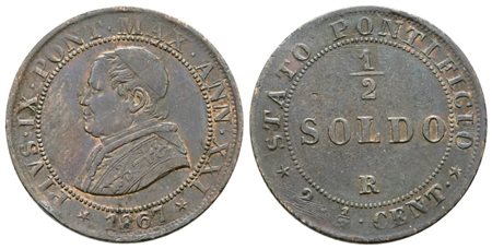 STATO PONTIFICIO. ROMA. Pio IX (1846-1870). Mezzo soldo 1867. Gig.328; Ag; 2,5gr. BB/SPL