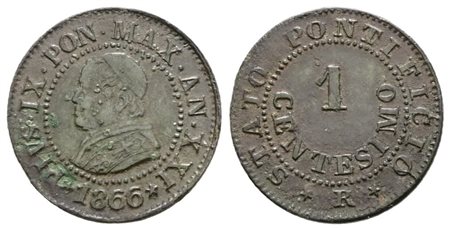 STATO PONTIFICIO. ROMA. Pio IX(1846-1870). 1 centesimo 1866 anno XXI. Cu; 1gr; Gig.330; BB+