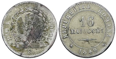 REPUBBLICA ROMANA. ROMA (1849-1849). 16 baiocchi 1849. Mi; 7,8gr; Gig.2; BB+
