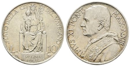 VATICANO. Pio XI (1929-1938). 10 lire 1934. KM# 8. Ag. 10gr. qFDC