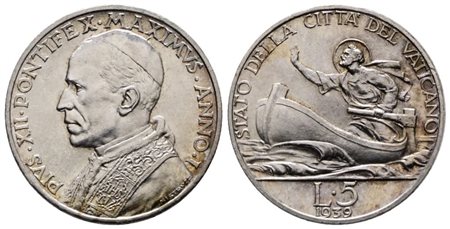 VATICANO. Pio XII (1939-1958). 5 lire 1939. Gig. 146; Ag; 5gr. FDC