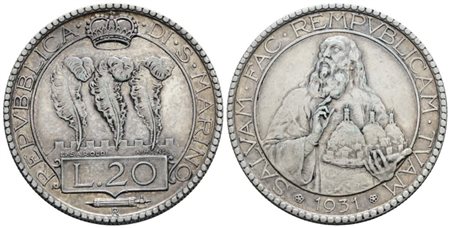 SAN MARINO. Vecchia monetazione (1864-1938). 20 lire 1931. Ag; 15gr; Gig.2; BB/SPL