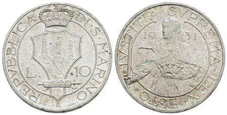 SAN MARINO. Vecchia monetazione (1864-1938). 10 lire 1931. Ag; 10gr; Gig.10; SPL/FDC