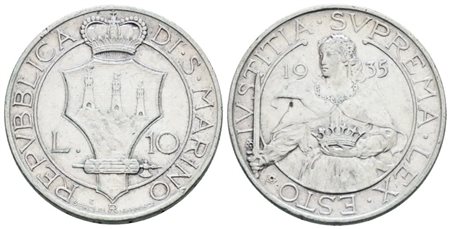 SAN MARINO. Vecchia monetazione (1864-1938). 10 lire 1935. Ag; 10gr; Gig.13; BB/SPL