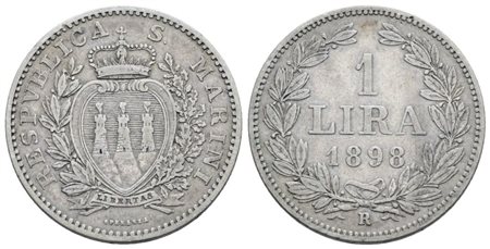 SAN MARINO. Vecchia monetazione (1864-1938). 1 lira 1898. Ag; 5gr; Gig.27; Raro; BB+
