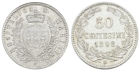 SAN MARINO. Vecchia monetazione (1864-1938) 50 centesimi 1898. Ag; 2,5gr; Gig.29; Q.FDC