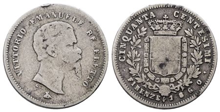 RE ELETTO. FIRENZE. Vittorio Emanuele II (1859-1860). 50 centesimi 1860. Gig.15; Ag; 2,5gr. MB