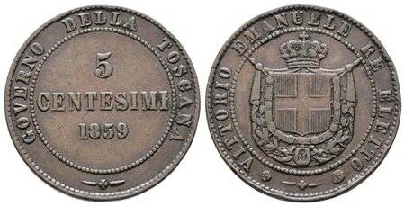 RE ELETTO. Vittorio Emanuele II (1859-1860). 5 centesimi 1859. Gig.17; Cu; 5gr. BB/SPL