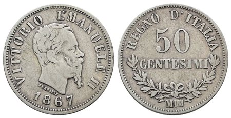 REGNO D'ITALIA. MILANO. Vittorio Emanuele II (1861-1878). 50 centesimi 1867 valore. Gig. 80; Ag; 2,5gr.. BB