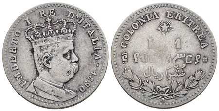 COLONIA ERITREA. Umberto I (1890-1896). 1 Lira 1890. Ag; 5gr; Gig.5; NC; Q.BB