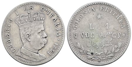 COLONIA ERITREA. Umberto I (1890-1896). 1 Lira 1891. Ag; 5gr; Gig.6; NC; BB+
