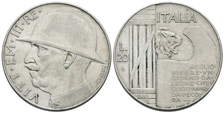 REGNO D'ITALIA. Vittorio Emanuele III (1900-1943). 20 lire 1928 "Elmetto". Ag; 20gr; Gig.44; NC; BB