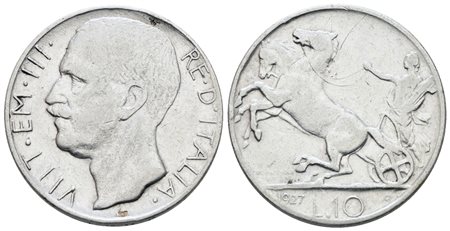 REGNO D'ITALIA. Vittorio Emanuele III (1900-1943). 10 lire 1927 "Biga"*. Ag; 10gr; Gig.56; NC; MB/BB
