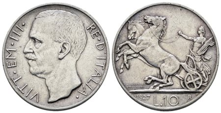 REGNO D'ITALIA. Vittorio Emanuele III (1900-1943). 10 lire 1927 "Biga"**. Ag; 10gr; Gig.56a; BB