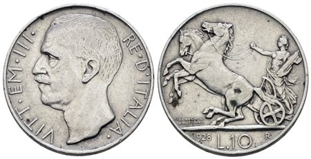REGNO D'ITALIA. Vittorio Emanuele III (1900-1943). 10 lire 1928 "Biga"*. Ag; 10gr; Gig.57; NC; BB