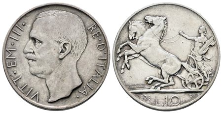 REGNO D'ITALIA. Vittorio Emanuele III (1900-1943). 10 lire 1928 "Biga"*. Ag; 10gr; Gig.57; NC; BB