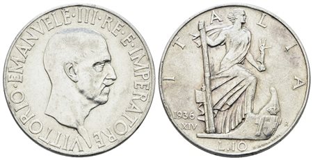 REGNO D'ITALIA. Vittorio Emanuele III (1900-1943). 10 lire 1936 "Impero". Ag; 10gr; Gig.64; BB