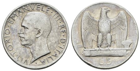 REGNO D'ITALIA. Vittorio Emanuele III (1900-1943). 5 lire 1926 "Aquilotto". Ag; 5gr; Gig.73; Raro; Q.BB