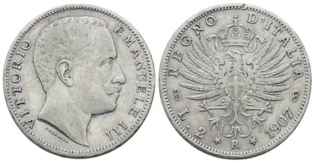 REGNO D'ITALIA. Vittorio Emanuele III (1900-1943). 2 lire 1907 "Aquila sabauda". Ag; 10gr; Gig. 95; BB