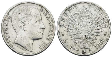 REGNO D'ITALIA. Vittorio Emanuele III (1900-1943). 2 lire 1907 "Aquila sabauda". Ag; 10gr; Gig. 95; Q.BB