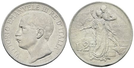 REGNO D'ITALIA. Vittorio Emanuele III (1900-1943). 2 lire 1911 "Cinquantenario". Ag; 10gr; Gig. 100; BB/SPL