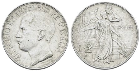 REGNO D'ITALIA. Vittorio Emanuele III (1900-1943). 2 lire 1911 "Cinquantenario". Ag; 10gr; Gig. 100; BB