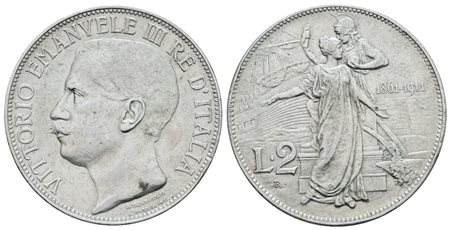REGNO D'ITALIA. Vittorio Emanuele III (1900-1943). 2 lire 1911 "Cinquantenario". Ag; 10gr; Gig. 100; BB