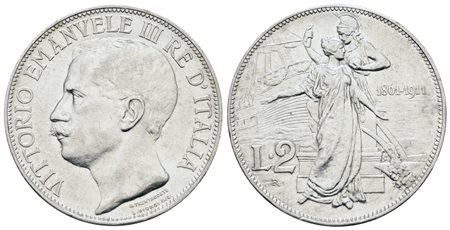 REGNO D'ITALIA. Vittorio Emanuele III (1900-1943). 2 lire 1911 "Cinquantenario". Ag; 10gr; Gig. 100; BB/SPL