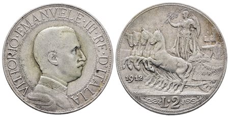 REGNO D'ITALIA. Vittorio Emanuele III (1900-1943). 2 lire 1912 quadriga veloce. Gig. 99; Ag; 10gr. BB