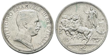 REGNO D'ITALIA. Vittorio Emanuele III (1900-1943). 2 lire 1915 "Quadriga briosa". Ag; 10gr; Gig. 102; BB/SPL