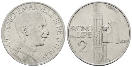 REGNO D'ITALIA. Vittorio Emanuele III (1900-1943). 2 lire 1924 "Fascio". Ni; 10gr; Gig. 106; SPL