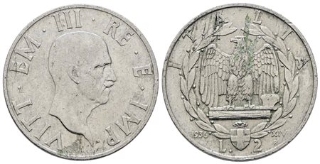 REGNO D'ITALIA. Vittorio Emanuele III (1900-1943). 2 lire 1936 "Impero". Ni; Gig. 118; Raro; BB, striature.